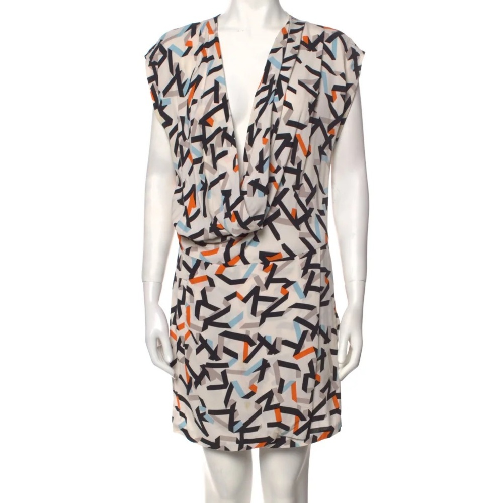 Diane von Furstenberg Geometric Pockets Short Sleeve V-Neck Mini Dress Siz XS